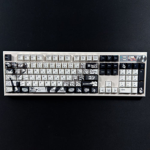 Aki Chainsaw Man keycaps on a full-size Resonic Studio keyboard