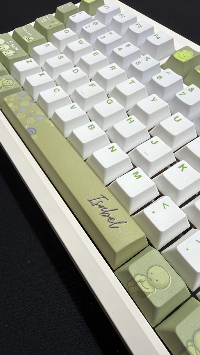 Name engraved in script on a Smiski spacebar