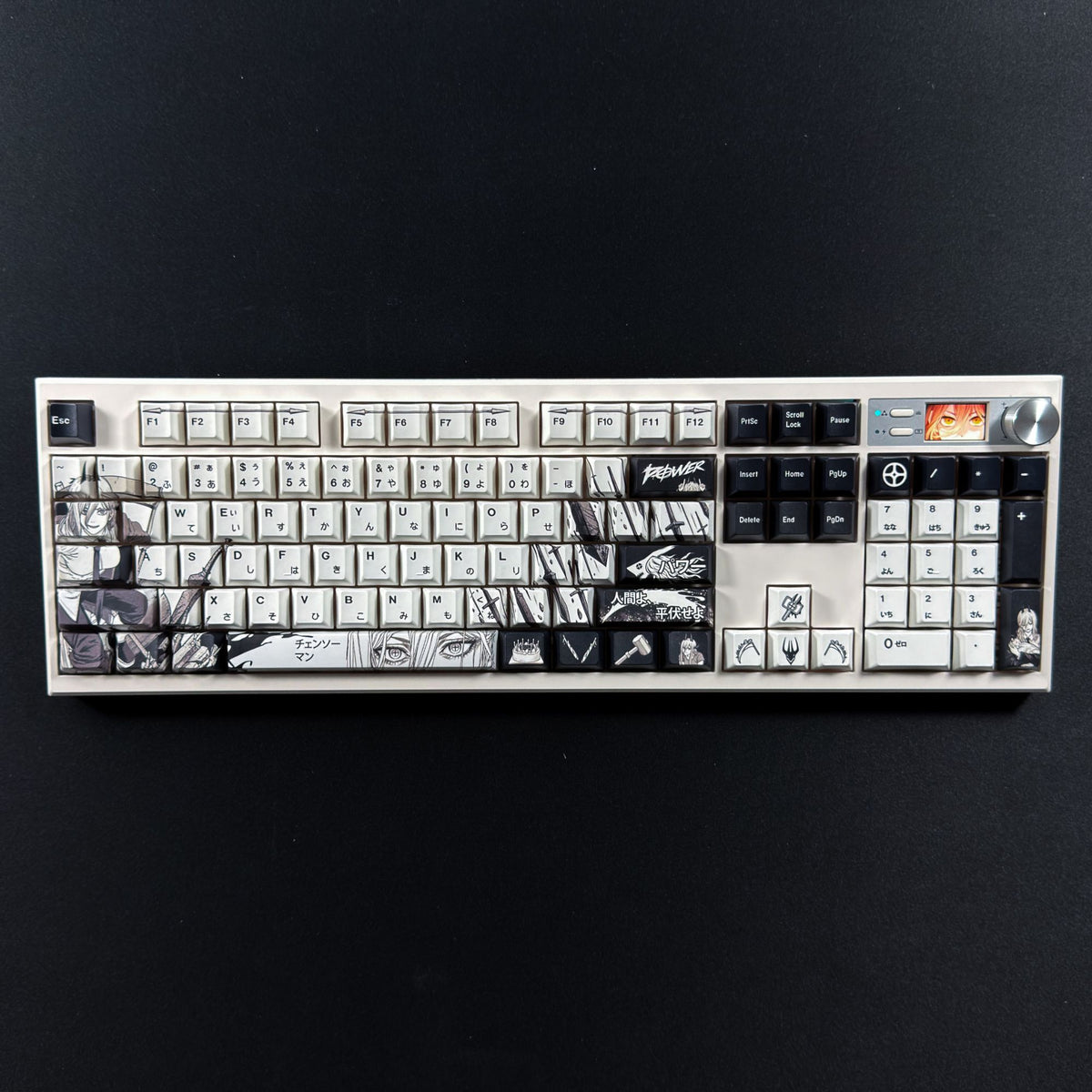 Power Chainsaw Man keycaps on a full-size Resonic Studio keyboard